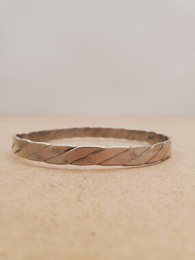 Vintage Silver 925 Bangle Bracelet Eternity Setting Etched Scrolled Design Art